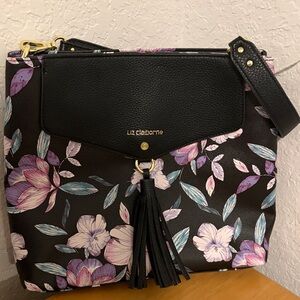 NWT Liz Claiborne Black and Purple Floral shoulder Bag